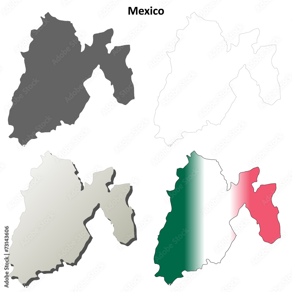 Mexico state blank outline map set