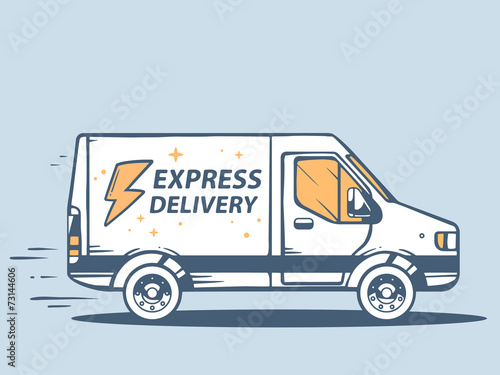 Vector illustration of van express delivery of goods to customer