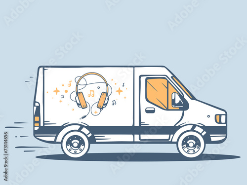 Vector illustration of van free and fast delivering headphones t