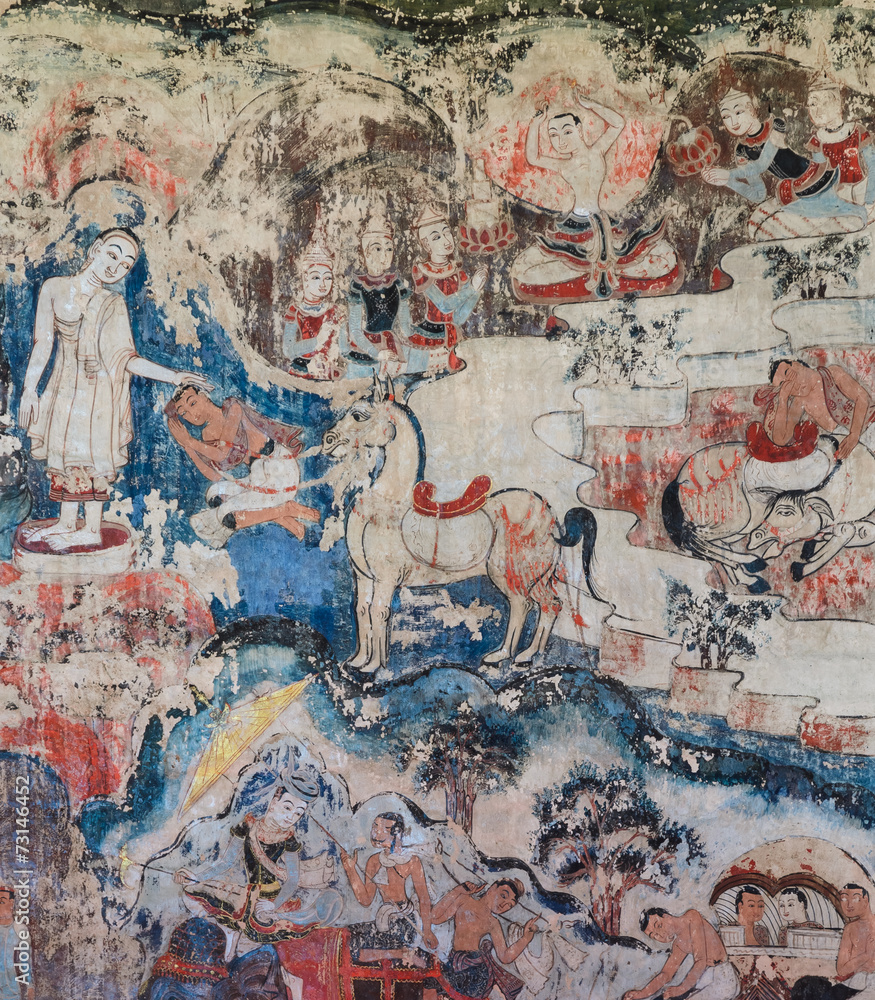 Ancient mural painting of the life of Buddha Ancient mural painting of the life of Buddha