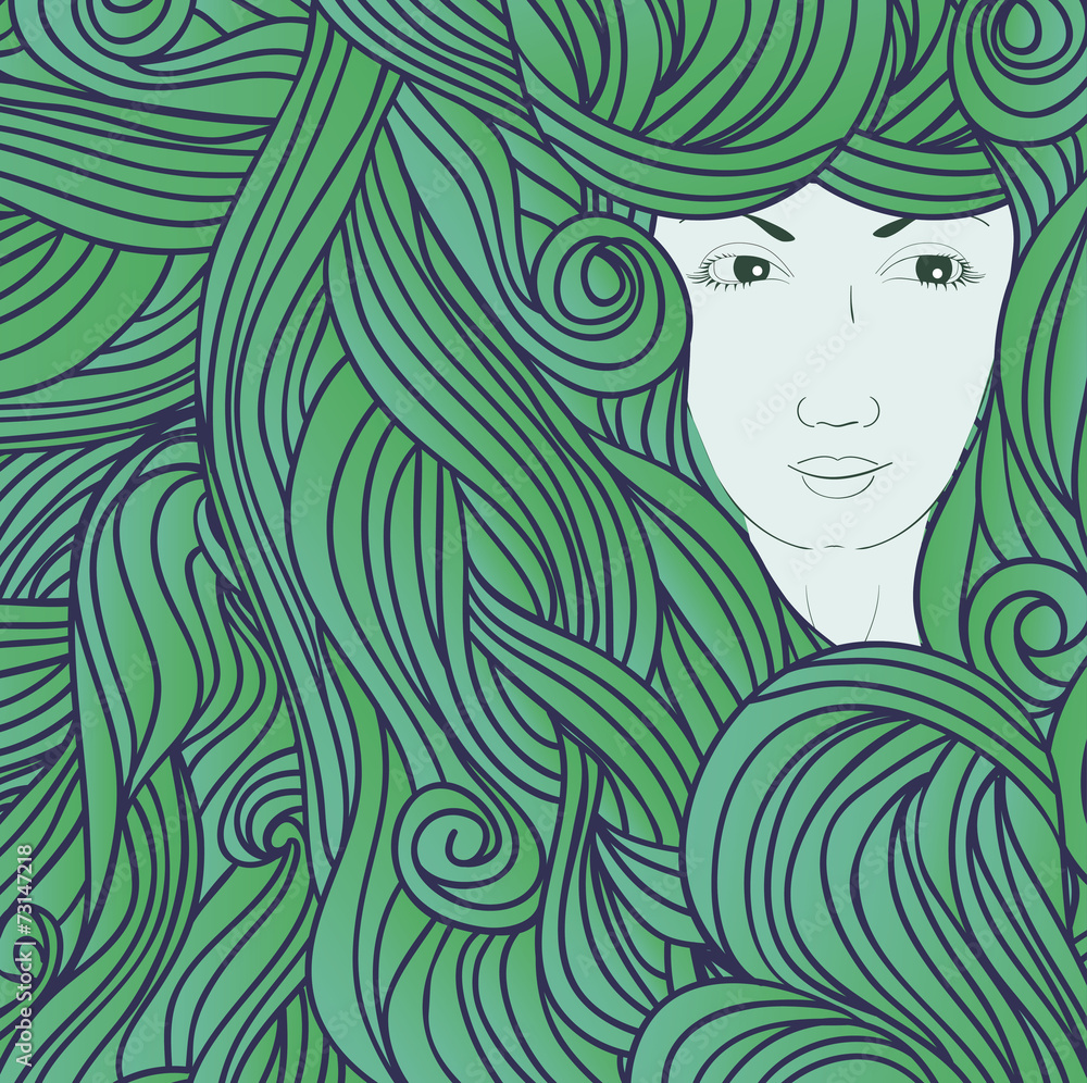 Abstract illustration with girl in waves. Abstract illustration with girl in waves.