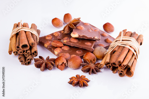 chocolate with nults on white background photo