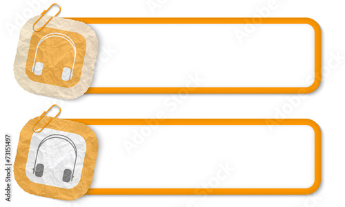 yellow frames with texture crumpled paper and headphones