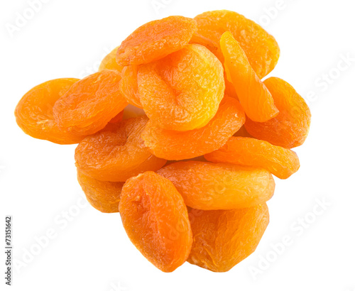 Dried apricot fruit over white background