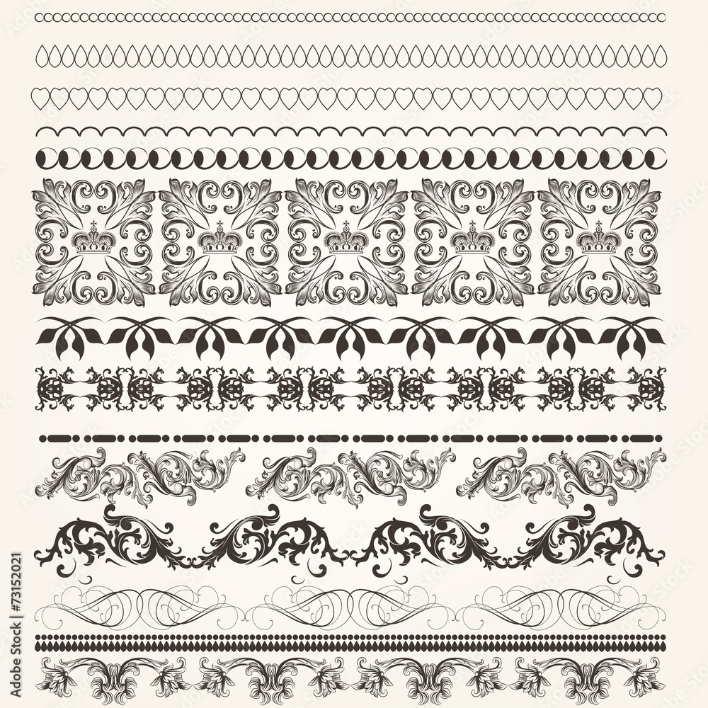 Fototapeta Collection of vector calligraphic borders for design