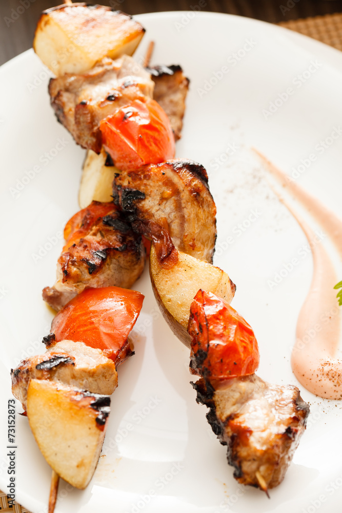 kebab with  pork and pears