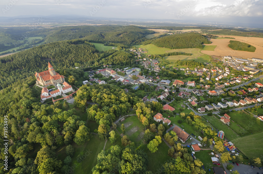 Aerial view of gothic castle Bouzov