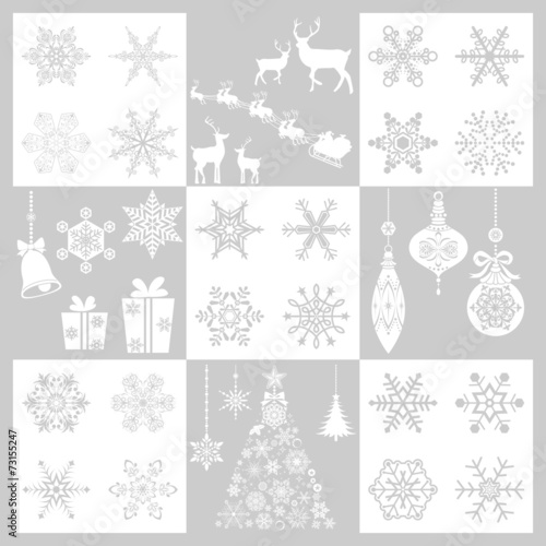 ライトグレーの雪の結晶とクリスマス素材