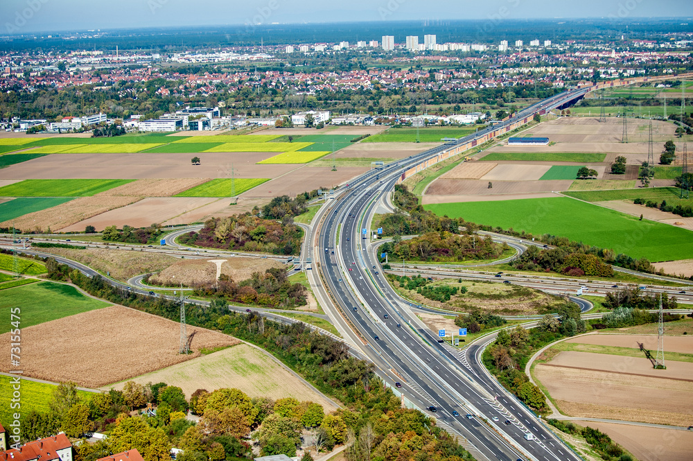 Autobahn aus der Luft bei Mannheim