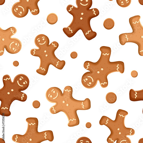 Seamless background with gingerbread men cookies. Vector.
