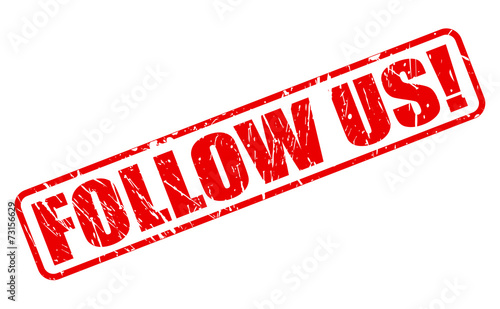 Follow us red stamp text