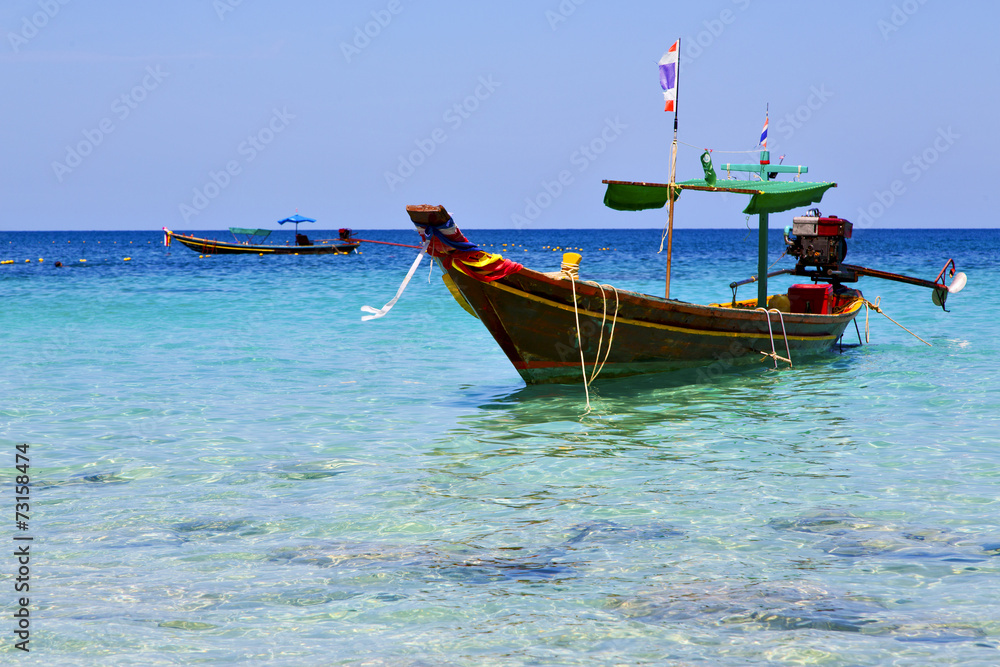 asia in the  kho tao bay isle white  flag