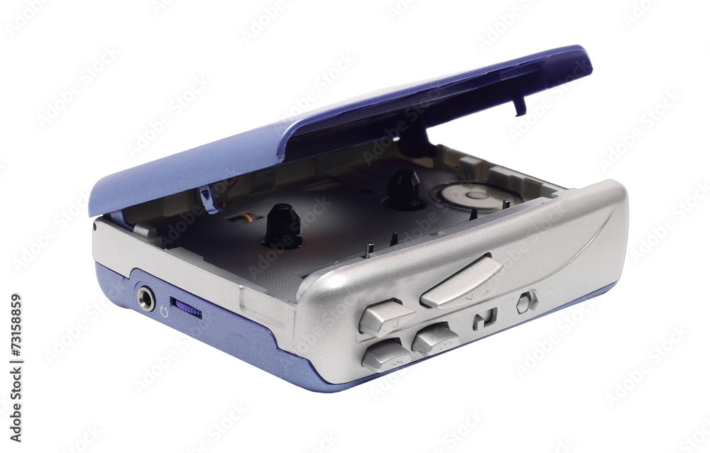 Old portable cassette player on a white background Old portable cassette player on a white background