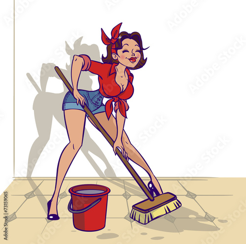Funny vector cartoon colorfull girl in pin-up style isolated bac