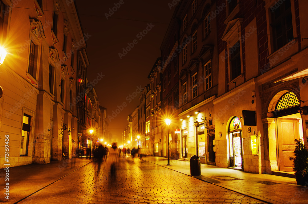 Krakow street at night