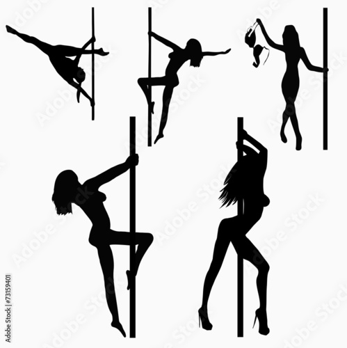 Five Silhouette of Naked Female Pole Dancers
