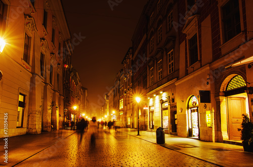 Krakow street at night