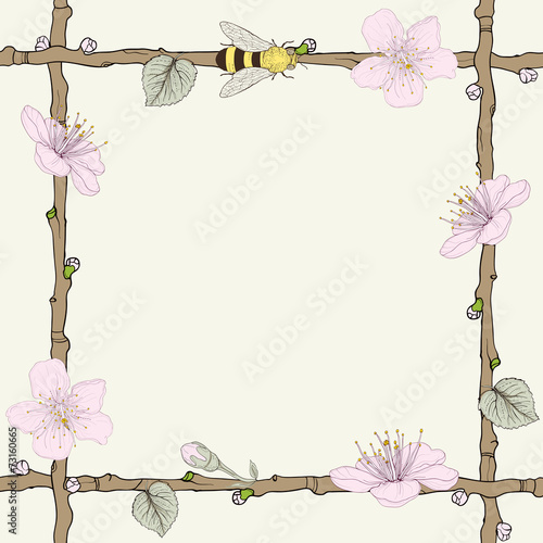 twig frame with flowers and bee