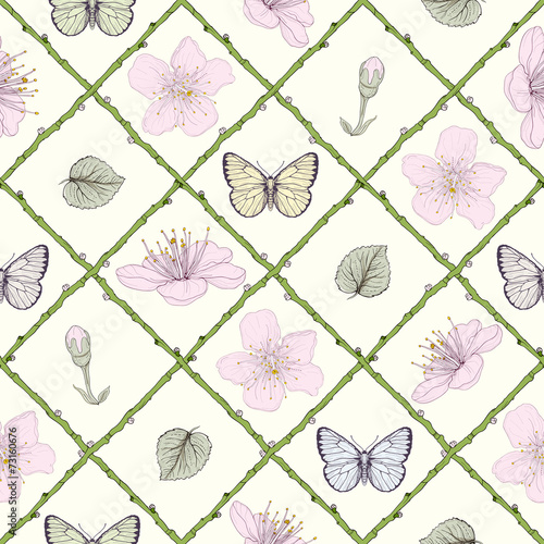 butterflies and flowers seamless pattern