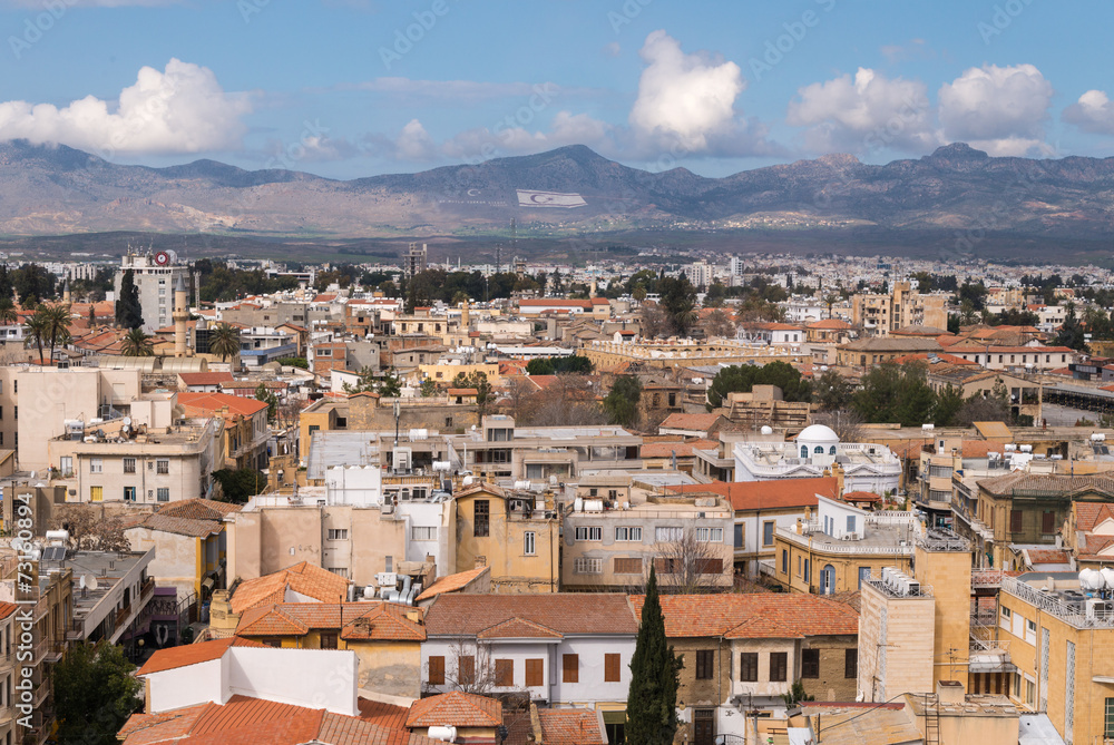 Urban landscape of Nicosia in Cyprus looking north.