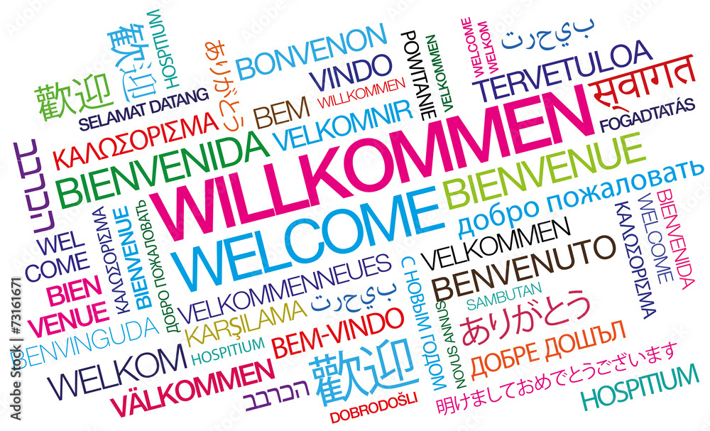 Obraz na plátně Willkommen Internationale Farben Abbildung Worten cloud