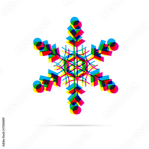 Snowflake icon with shadow. CMYK offset effect