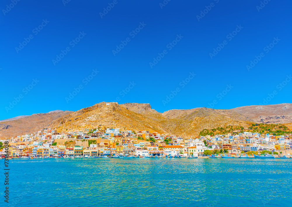 view of the main port of Kalymnos island in Greece