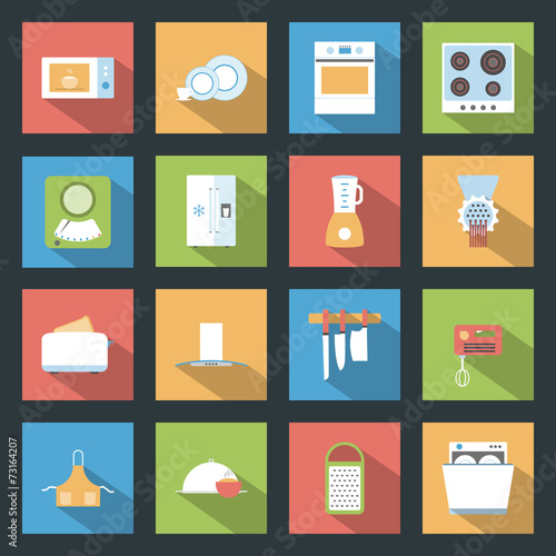 Kitchen flat icons set