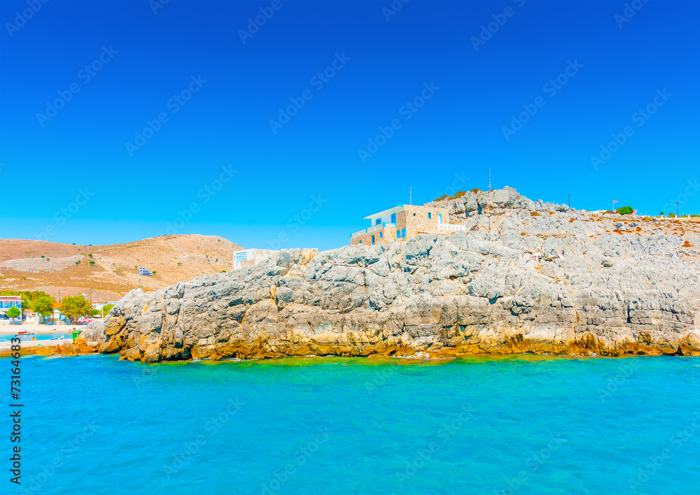 arrival at Pserimos pictorial island in Greece