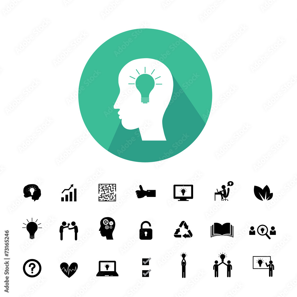 brain and bulb light creative idea set brain and bulb light creative idea set