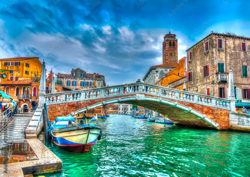 Very beautiful old bridge at Venice Italy. HDR processed
