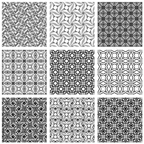 Set of monochrome geometric seamless patterns.