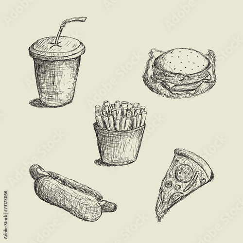 Collection of fast food sketch illustration