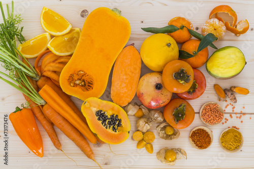 Orange vegetables and fruit