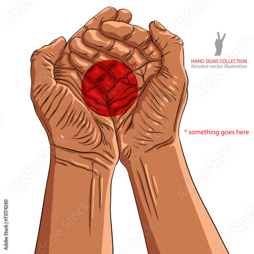 Cupped empty hands with place for some small object, African eth
