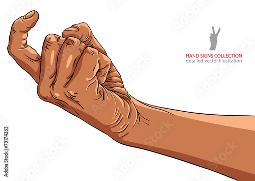 Come on hand sign, African ethnicity, detailed vector illustrati