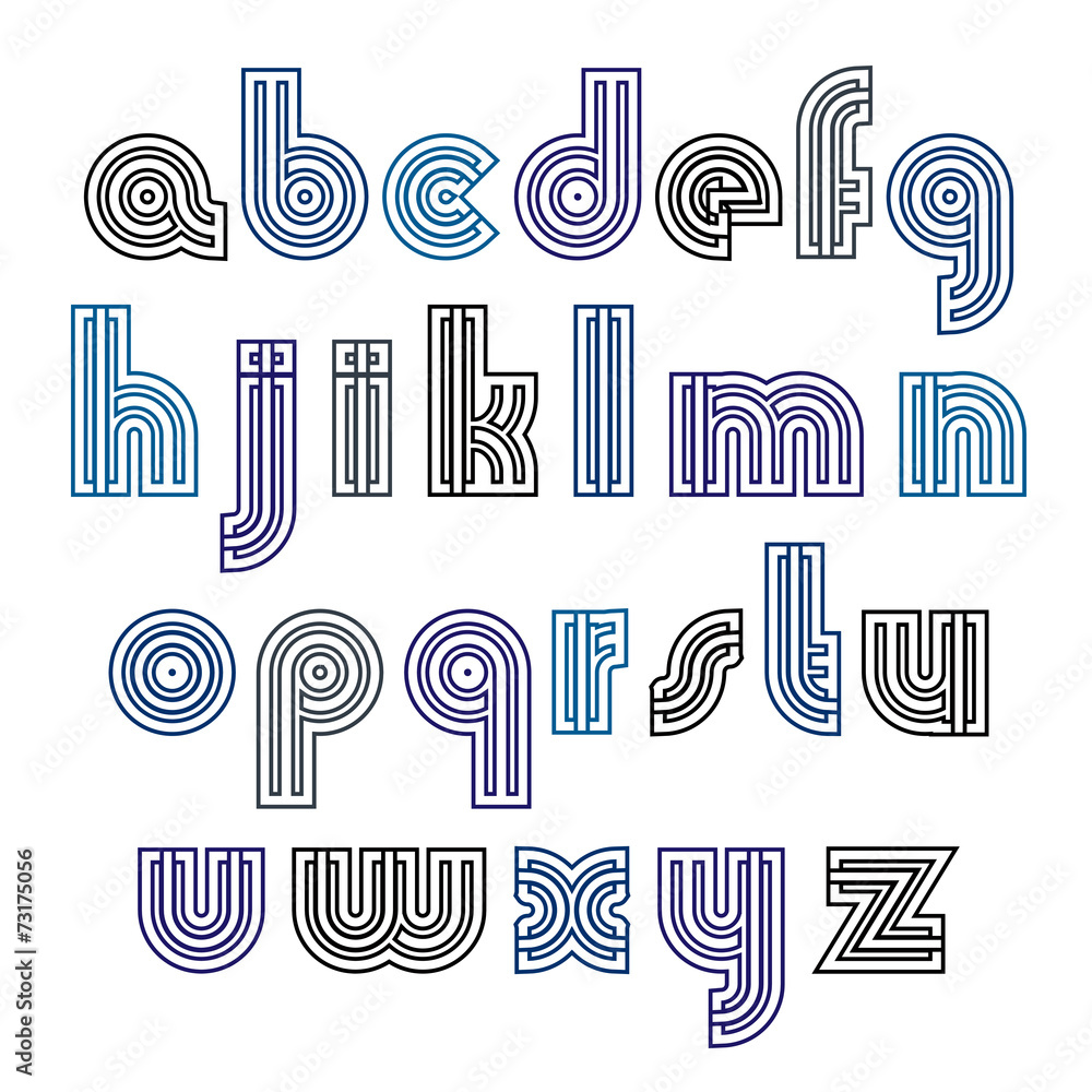Stripy round contemporary poster lowercase letters, lined extrao Stripy round contemporary poster lowercase letters, lined extrao