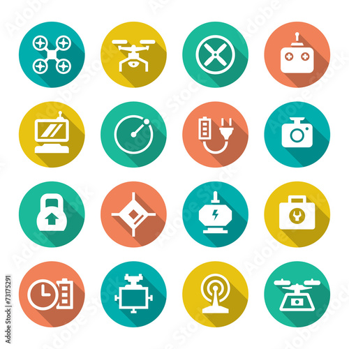 Set flat icons of quadrocopter, multicopter and drone