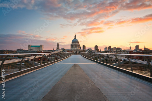 London's city skyline and the Millennium footbridge.