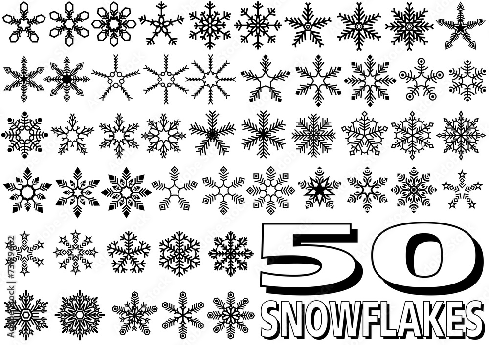 Snowflake Set - 50 Illustrations - obrazy, fototapety, plakaty 