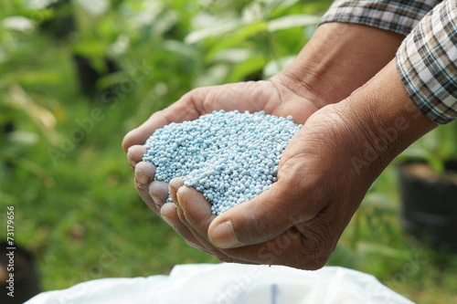 hands holding artificial fertilizer