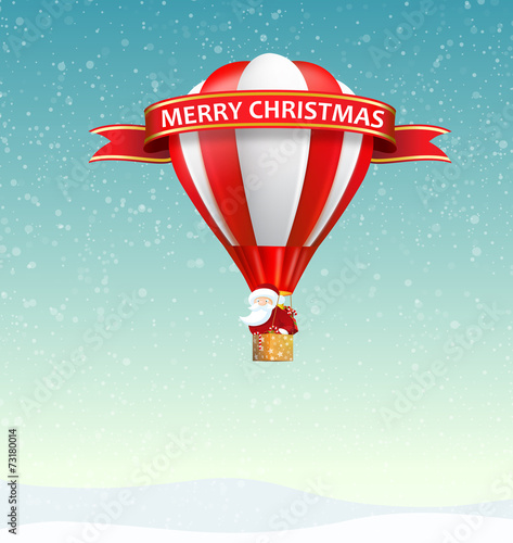 Merry Christmas from Santa Claus travelling with hot air balloon