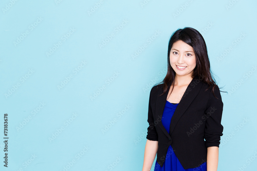 asian businesswoman on blue background asian businesswoman on blue background