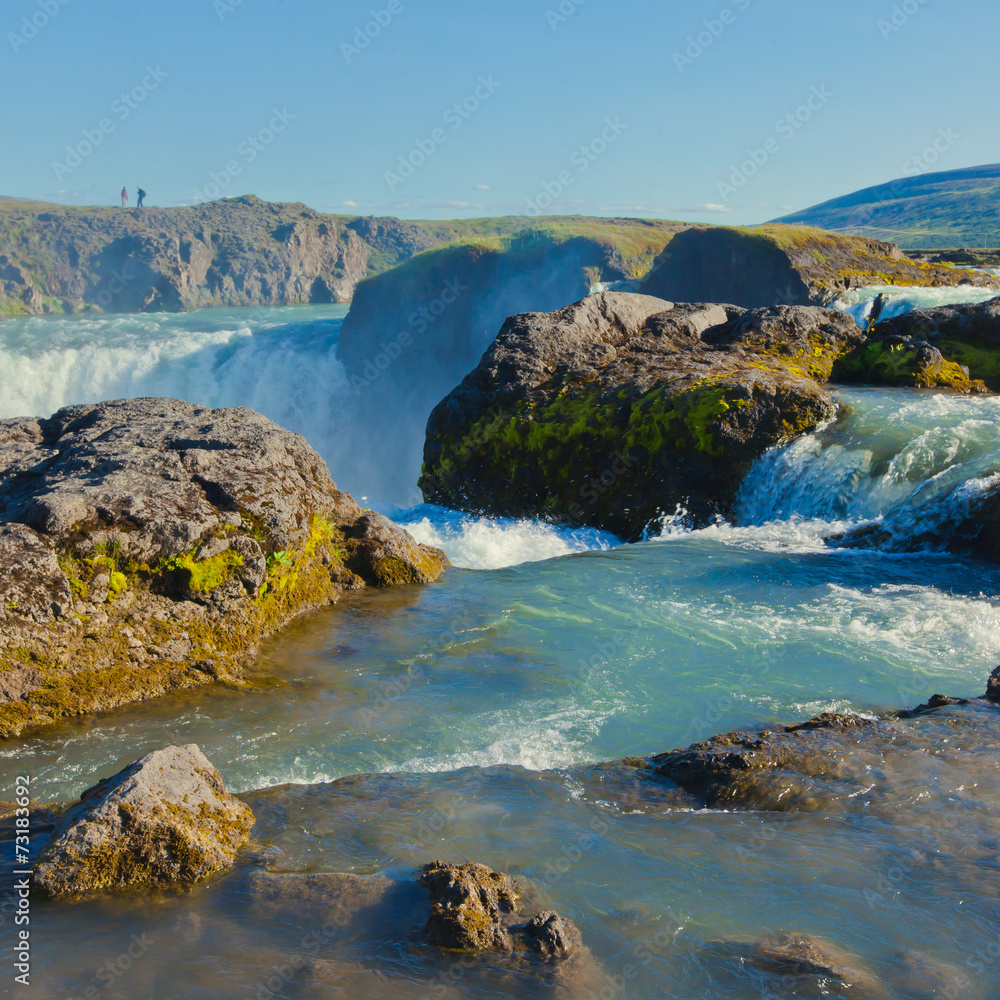 Beautiful vibrant panorama picture with a view on icelandic wate