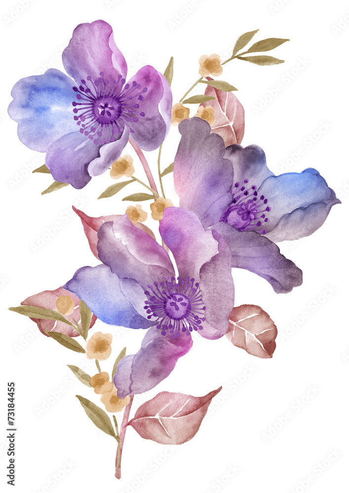 watercolor illustration flower bouquet in simple background 