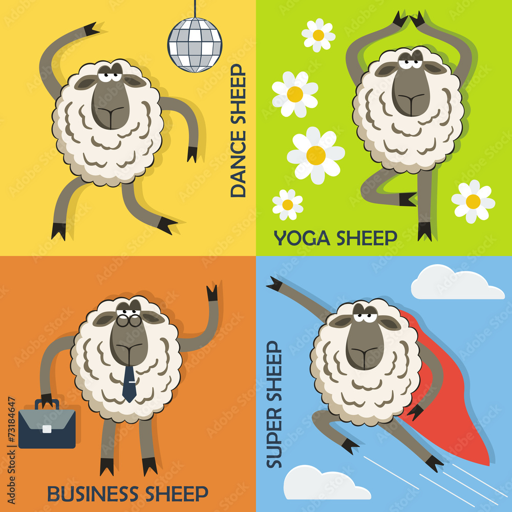 Obraz premium Sheep colorful cartoon concepts set. Vector.