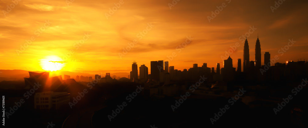 Blur image silhouette of Kuala Lumpur city panorama