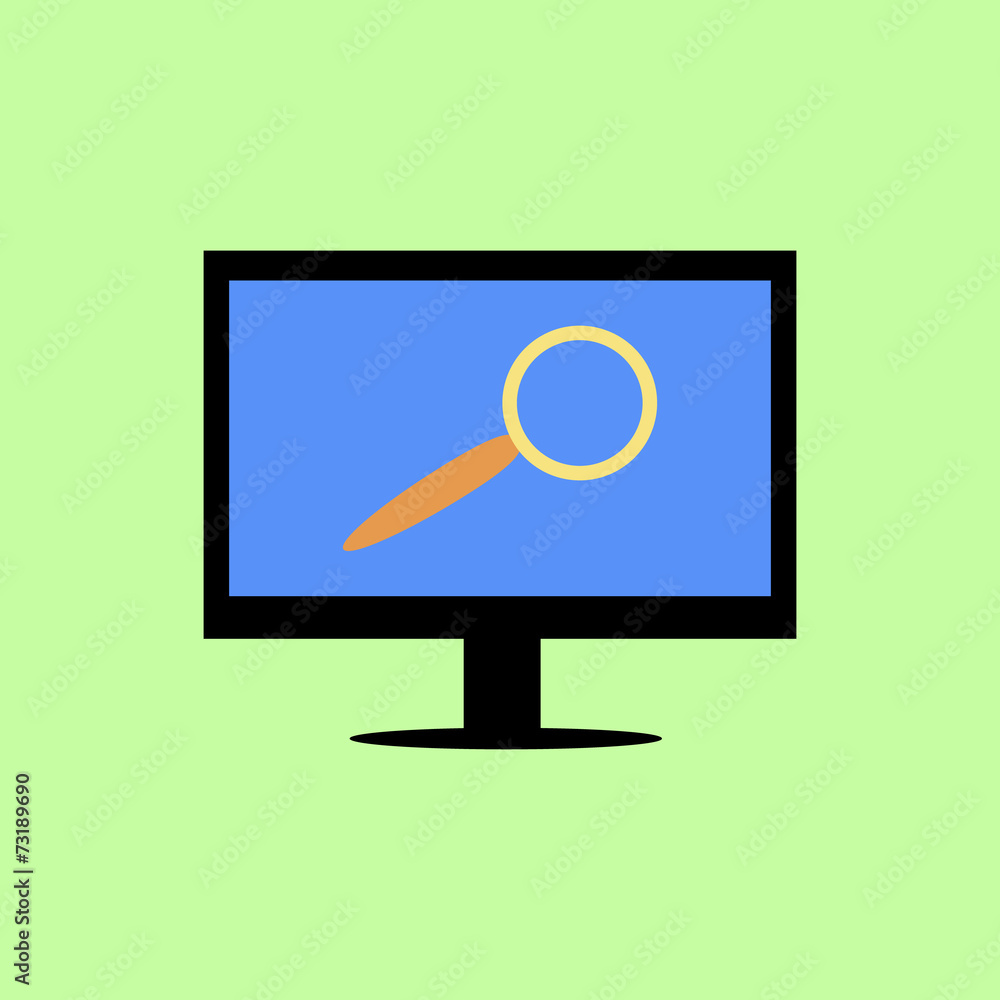 Flat style computer with magnifying glass Flat style computer with magnifying glass