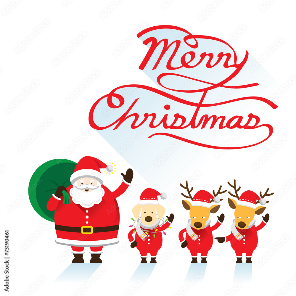 Santa, Dog & Reindeer, Christmas Text Santa, Dog & Reindeer, Christmas Text