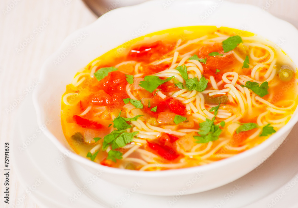 Fresh vegetable soup with noodles Fresh vegetable soup with noodles